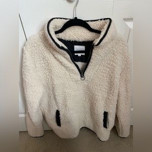 Thread and Supply Cream with Navy Blue Trim Sherpa Pullover